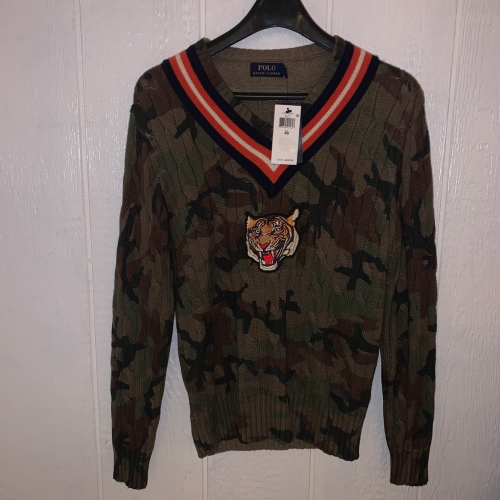 Camo V Neck Sweater (FITS LIKE SIZE SMALL)